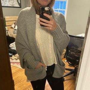 Light gray knit batwing cozy sweater cardigan